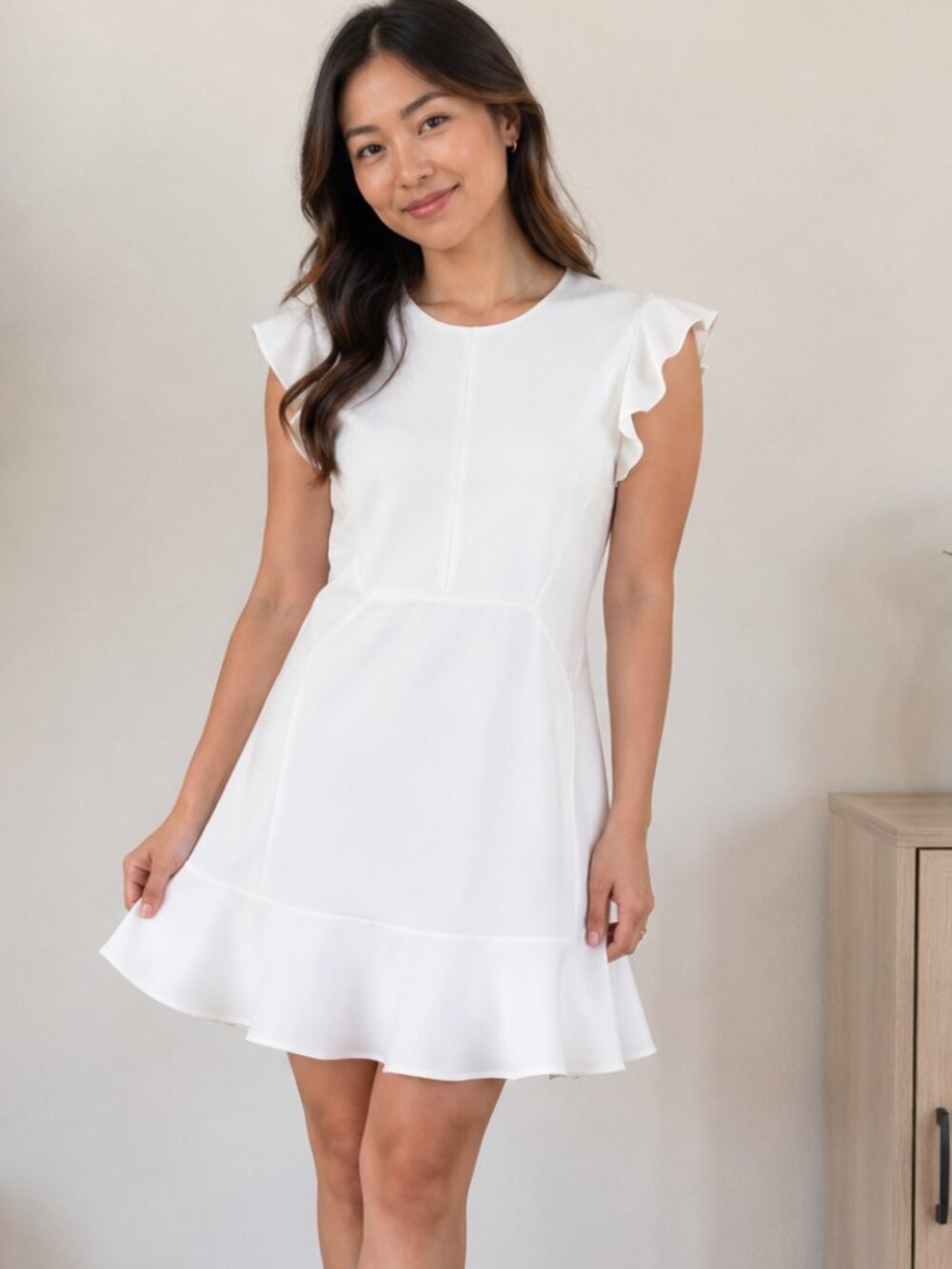 🤍 Express White Ruffle Cap-Sleeve Mini Dress | Size XS Petite